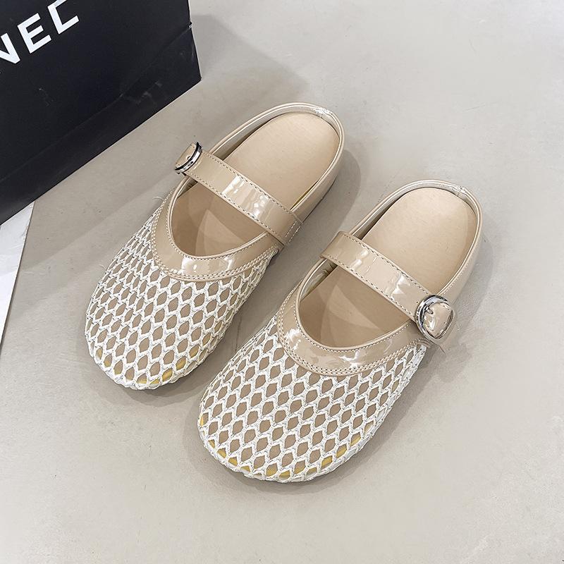 Mesh Hollow Cool Slippers Women's 2025 Summer New Temperament Shallow Mouth Flat Bottom Slippers Fishing Net Shoes