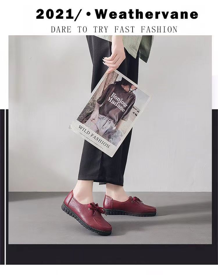 Casual shoes soft leather soft sole comfortable middle women's shoes spring and autumn flat bottom wear-resistant waterproof single shoes grandma