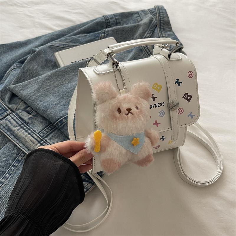 Women's bag 2025 new Korean version of versatile college style handbag simple casual double shoulder small square bag single shoulder messenger bag