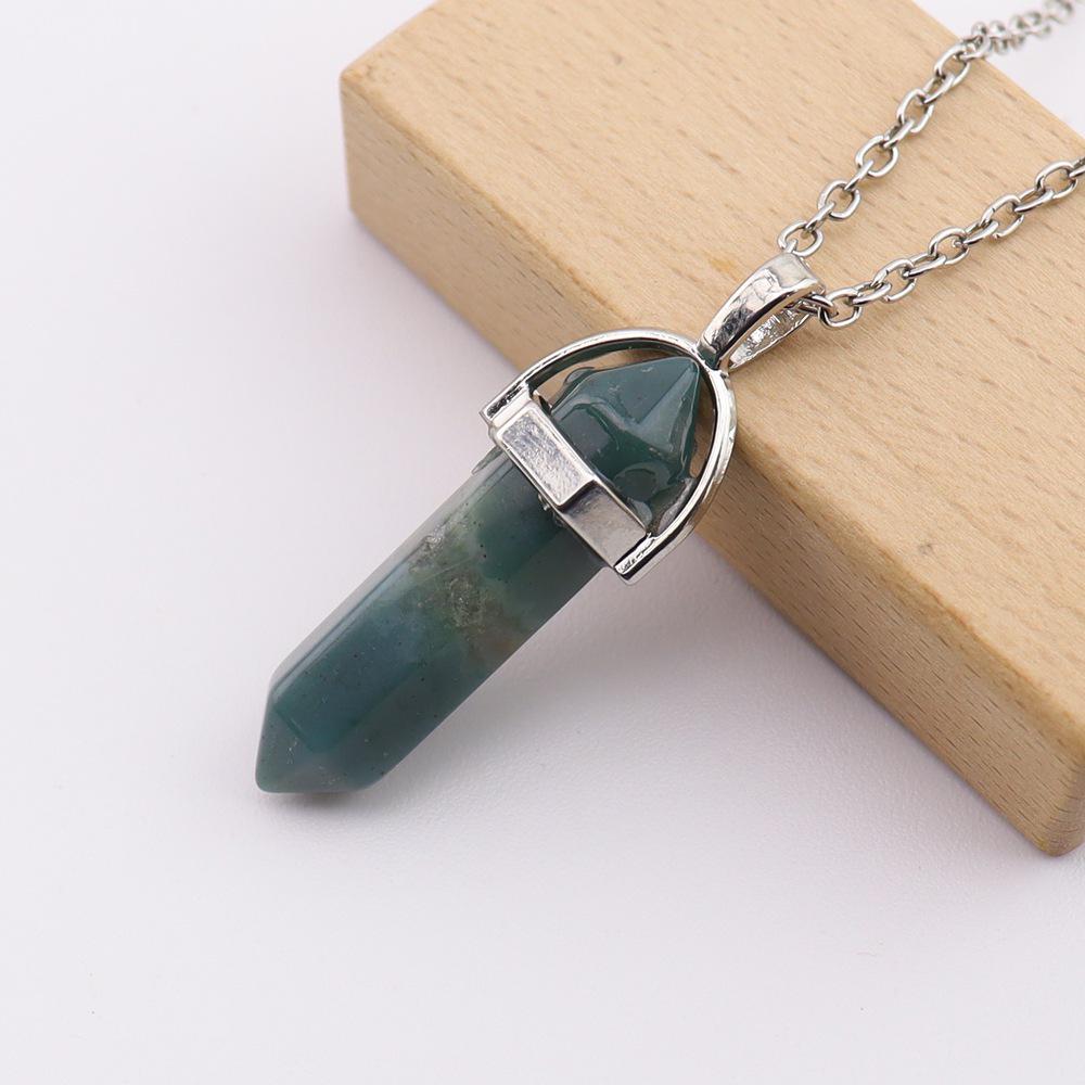 Handmade Amethyst Rose Quartz Hexagonal Pillar Pendant Necklace (N760)