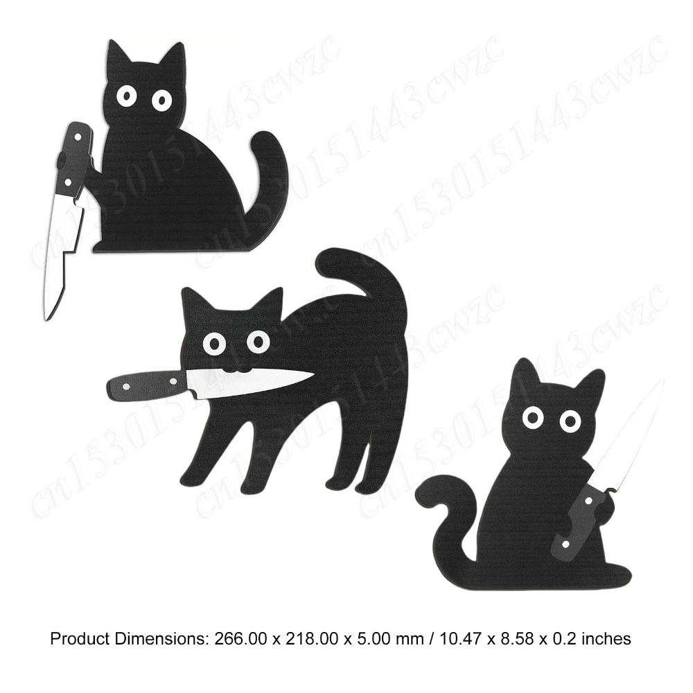3Pcs Black Cat Holding Cutter Halloween Door Frame Decor 3 Spooky Wooden Black Cats Funny Wall Art Home Bedroom Decoration Props