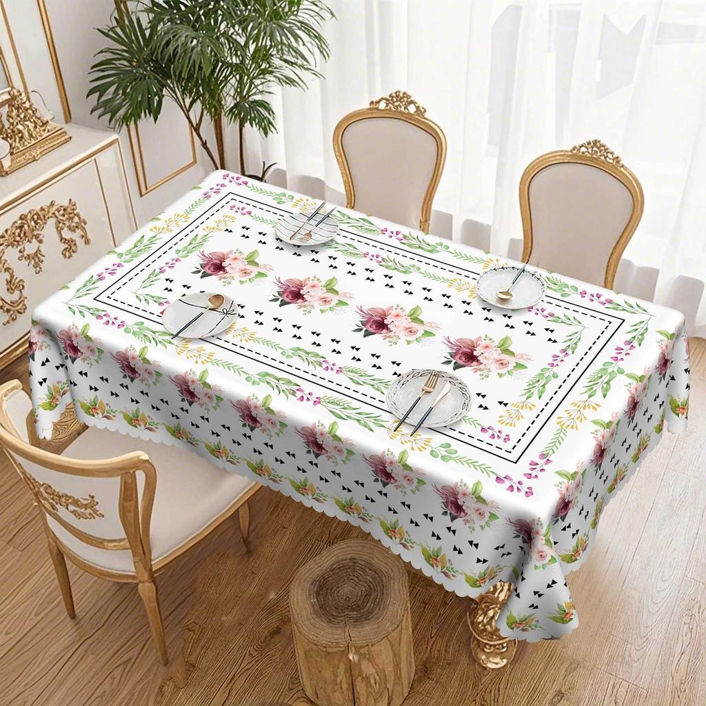 Flower And Bird Tablecloth, Pastoral Round Tablecloth, Flower And Bird Element Tablecloth, Dining Table Decorative Cloth, Green Leaf Flower