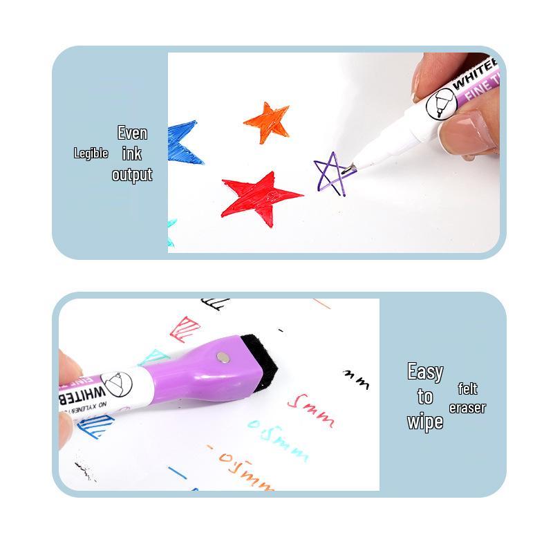 Erasable Magnetic Whiteboard Markers (0.5mm) with Eraser for Kids' Painting & Doodling, Customizable Logo