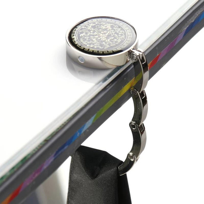 

1Pc Round Table Vintage Flowers Portable Foldable Purse Bag Hanger Handbag Hook Holder Convenience For Indoor Outdoor Table Use 1pcs