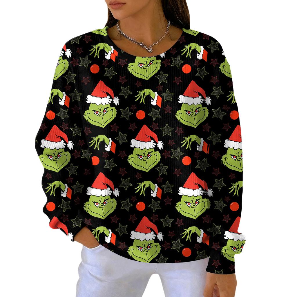 Women's Fashion Casual Gradient Christmas Print Pullover Sports Long-Sleeve Top