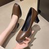 Women Classic Round Toe Black Patent Leather Slip On Square Heel Shoes for Office Lady Casual Hotel Work Pumps Zapatos Mujer A12