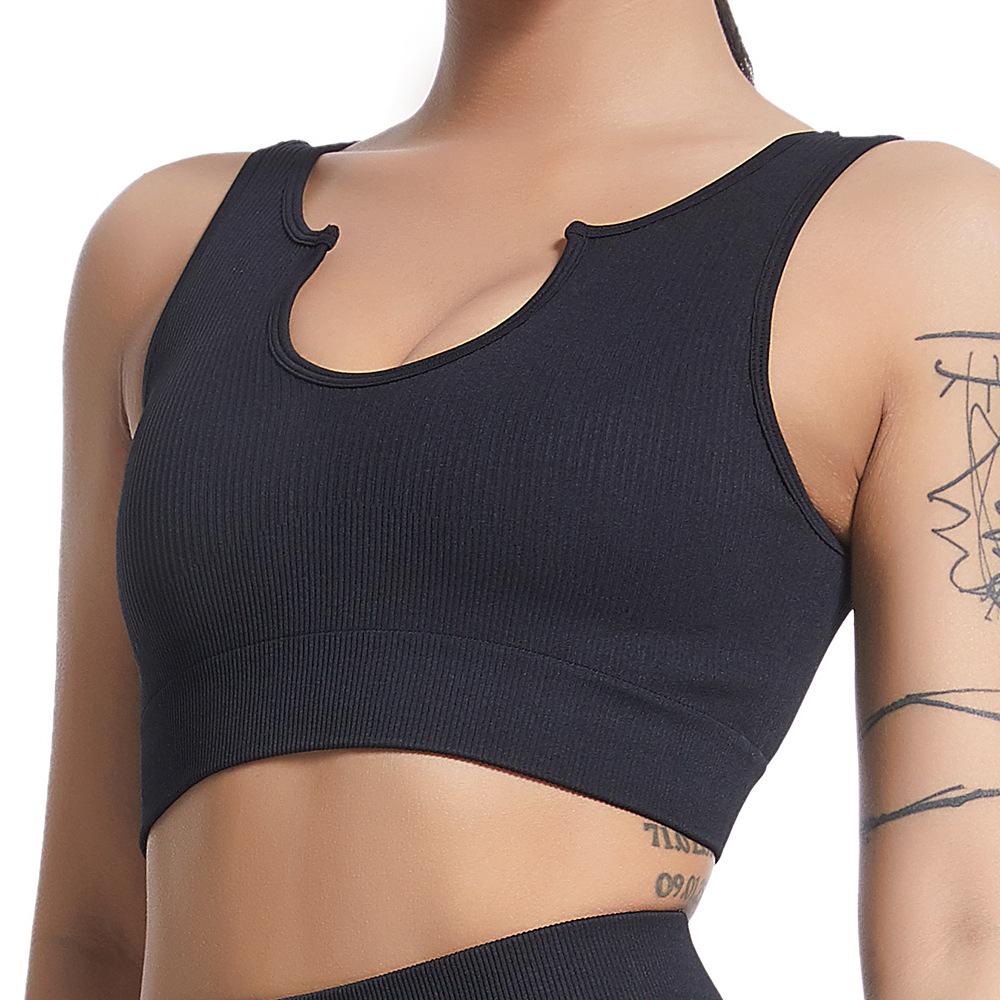Hot-Selling Women's Seamless V-Neck Yoga Tank Top - Ribbed, High Elastic & Shockproof Sports Bra