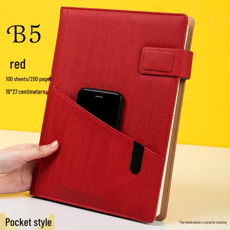 Multifunctional Red Business Notepad with Ins Style for Meetings & Daily Records