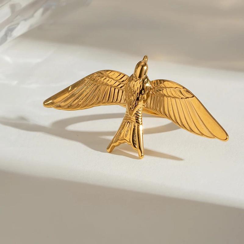 New Titanium Steel Peace Dove Open Rings For Women Adjustable Punk Style High-End Retro Style Non Fading Jewelry Accessory