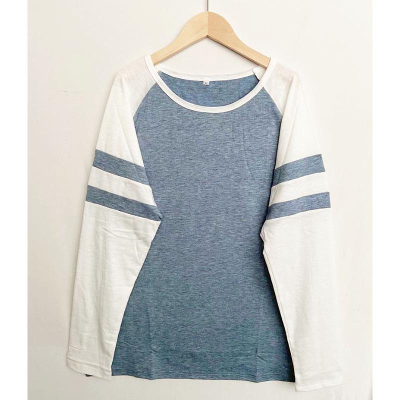 Wiosenna i jesienna bluzka damska moda trójkolorowe paski szwy T-shirt z długimi rękawami wokół szyi blokowanie kolorów topy