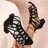 Ladies Shoes 2025 Summer Rome Peep Toe Women's Sandals Narrow Band Chunky Heel Back Zip Fashion Retro Daily Dress Heeled Sandals