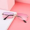 Unisex Rectangle Rimless Sun Glasses Small Frame Ocean Lens Gradient Glasses Luxury Design Women Vintage Sunglasses Eyeglasses