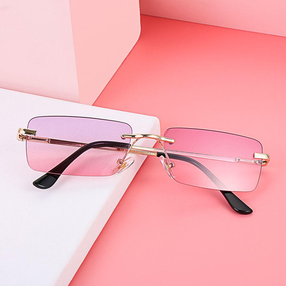 Unisex Rectangle Rimless Sun Glasses Small Frame Ocean Lens Gradient Glasses Luxury Design Women Vintage Sunglasses Eyeglasses
