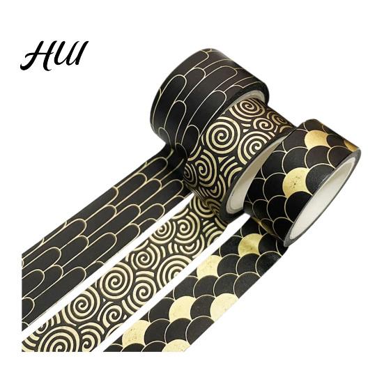 Golden Foil Washi Tape 3 Rolls Tape, Retro Plaid Leaf Pattern Decorative Journal Masking Adhesive for DIY Crafts, Journal, Planner, Scrapbooking