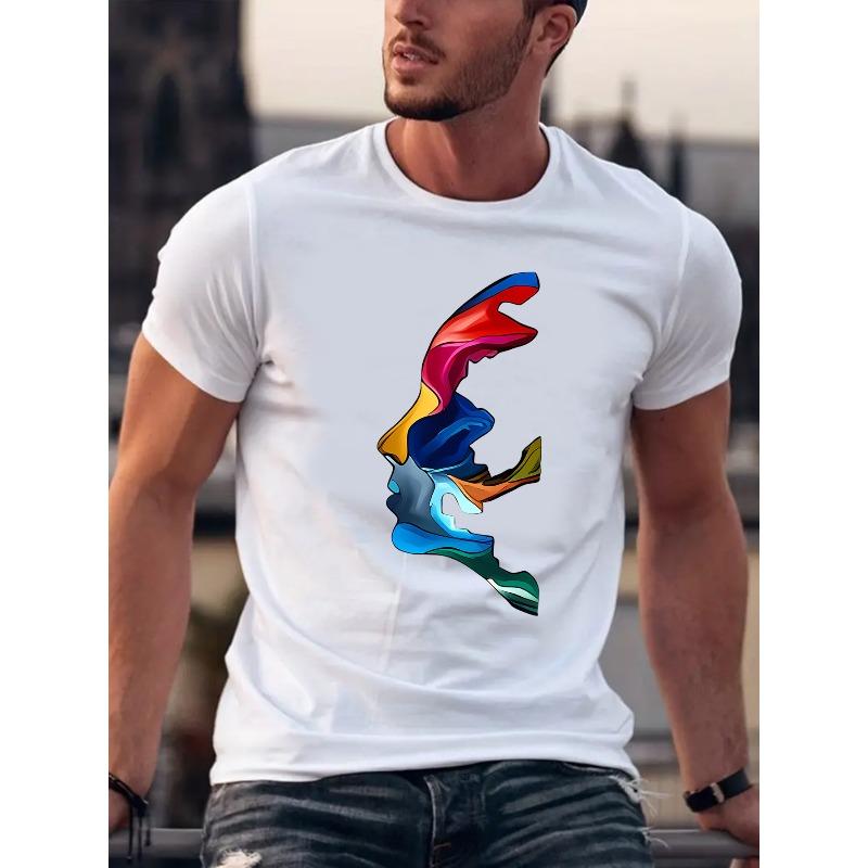 European sizes Men'S Summer Fashion Short Sleeve T-Shirt, Crew Neck, Casual Regular Fit, Slight Stretch Knit Fabric, Vibrant Print Design