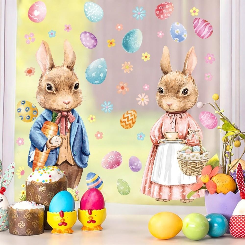 Waterproof Easter Egg Window Decals Creative Easter Bunny Static Cling Decal  Window Decoration