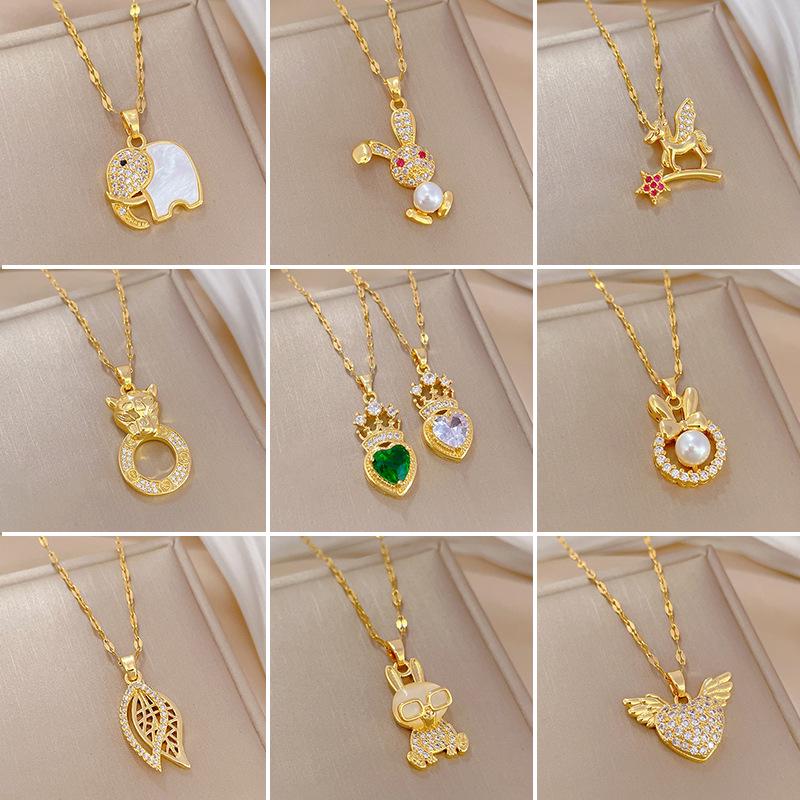 Titanium Steel Micro-Inlaid Luxury Necklace: Elegant Full Diamond Gold Design for Women