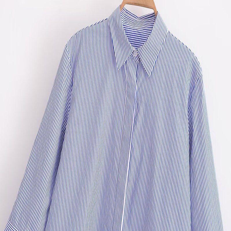 Fashion Style 2024 Summer New Arrival Women's Clothing Elegant Loose All-Matching Slimming Stripes Poplin Shirt 3290575