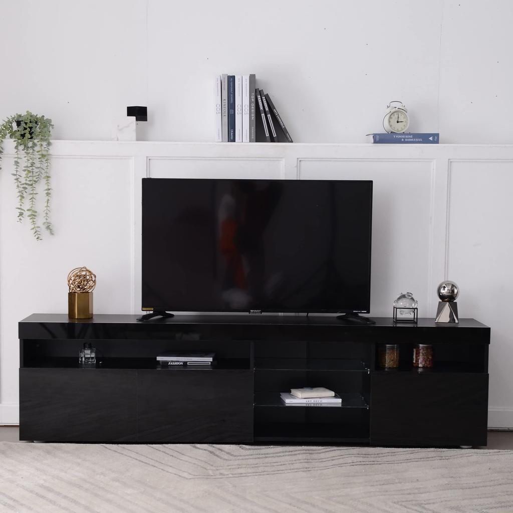 TV Lowboard mit LED-Beleuchtung, TV Schrank, Fernsehschrank Hochglanz, Fernsehtisch, Stehend TV-Regal, Fernsehtisch TV Board Rack, Plywood