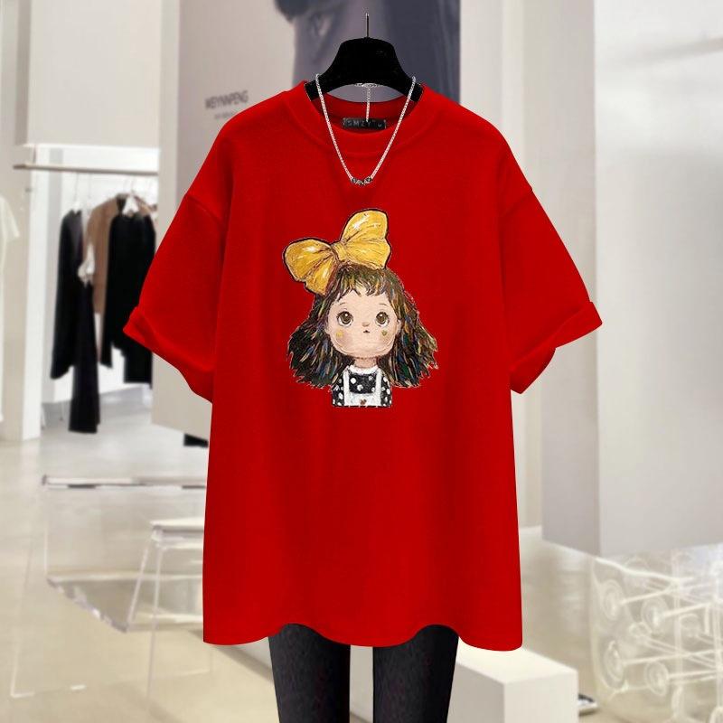 

Белая футболка с короткими рукавами для женщин, свободная летняя, новый большой размер, тонкий топ средней длины из чистого хлопка с рисунком для девочек XXXL