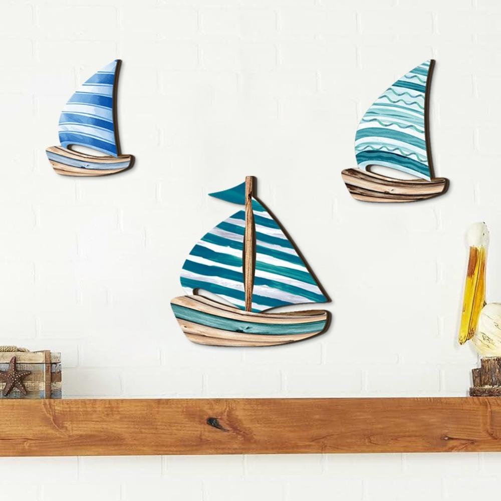 Retro Wooden Sailboat Wall Ornaments Hawaiian Style Ocean Sailboat Decor  Tropical Cafe Bar