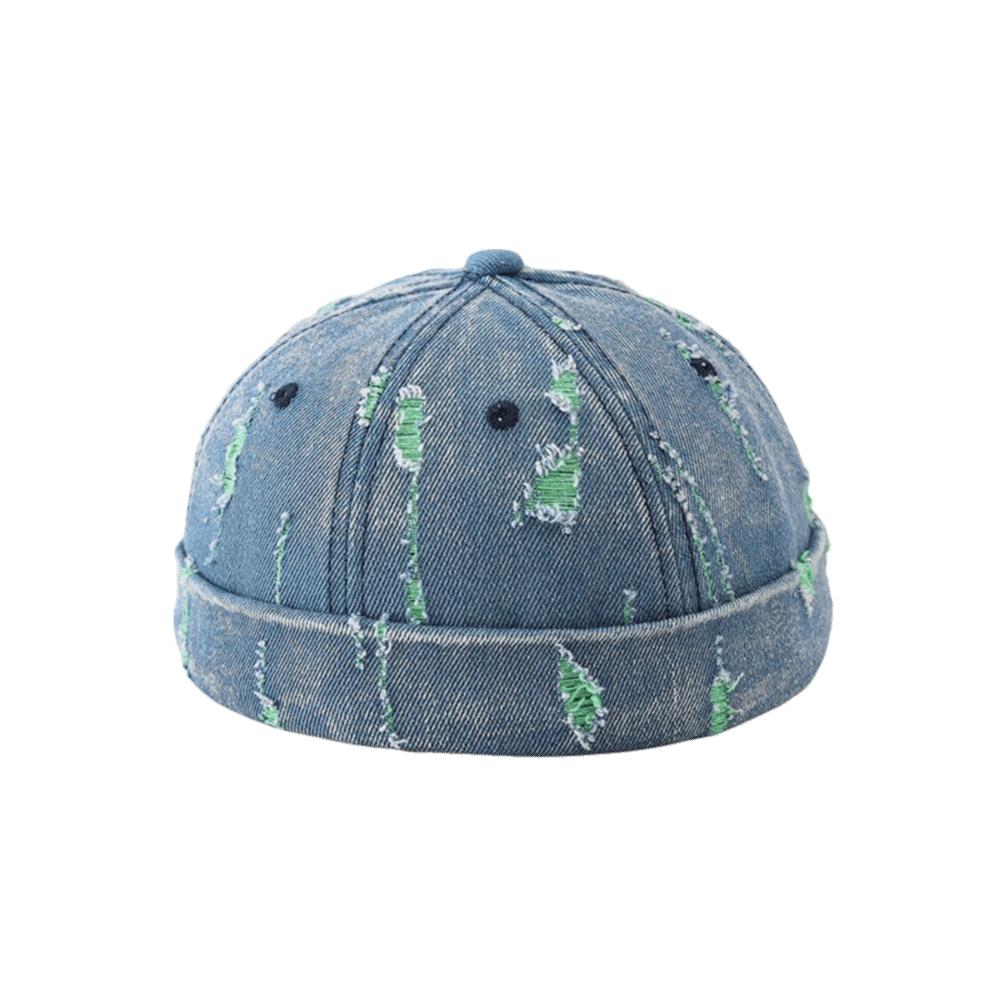 Frayed Edges Brimless Beanie Cotton Polyester Blend Brimless Cap Denim Docker Cap  Men Women зелёный