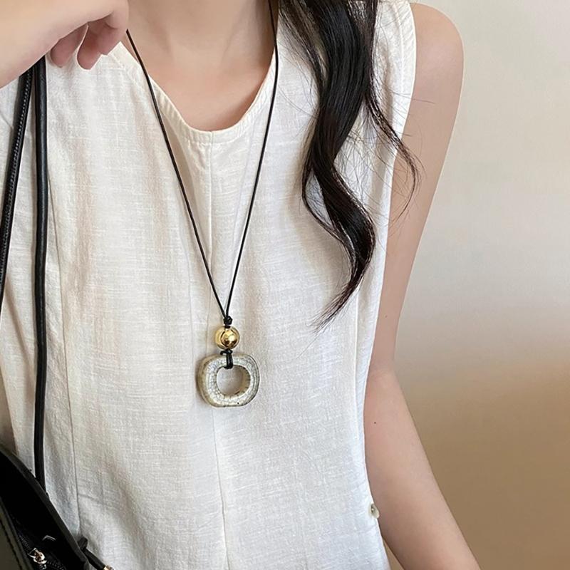 Handmade Wood Tribal Pendant Necklace Unique Resin Necklace Long Rope Necklace Suitable for Men and Women Present