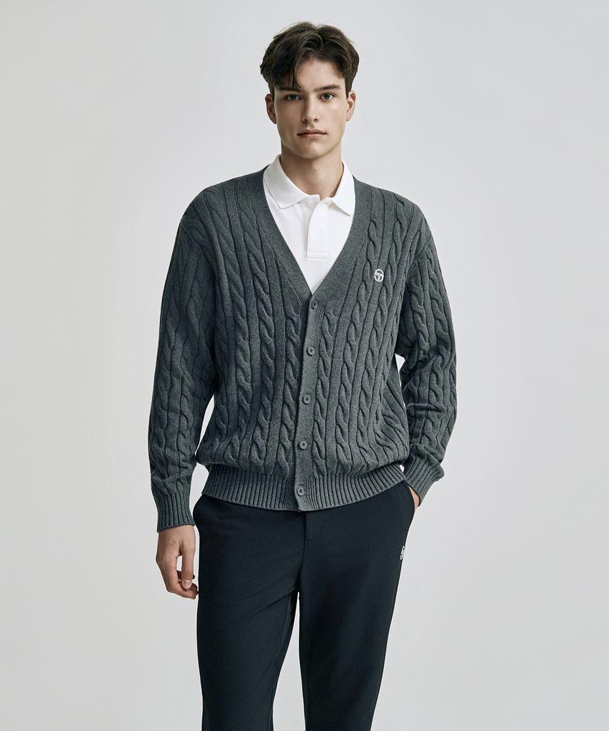 Sergio Tacchini M V-Neck Cable Sweater Cardigan (D.Melange Grey)