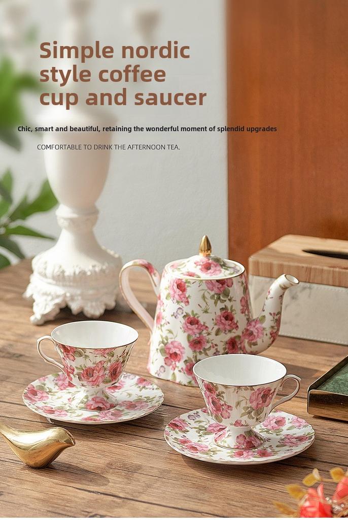 200ml Manuale Fiore Ceramica Caffettiera Tazza da caffè Piattino Set Tè Pomeridiano Cina Nero Tazza da tè Piattino Decorazione Ristorante