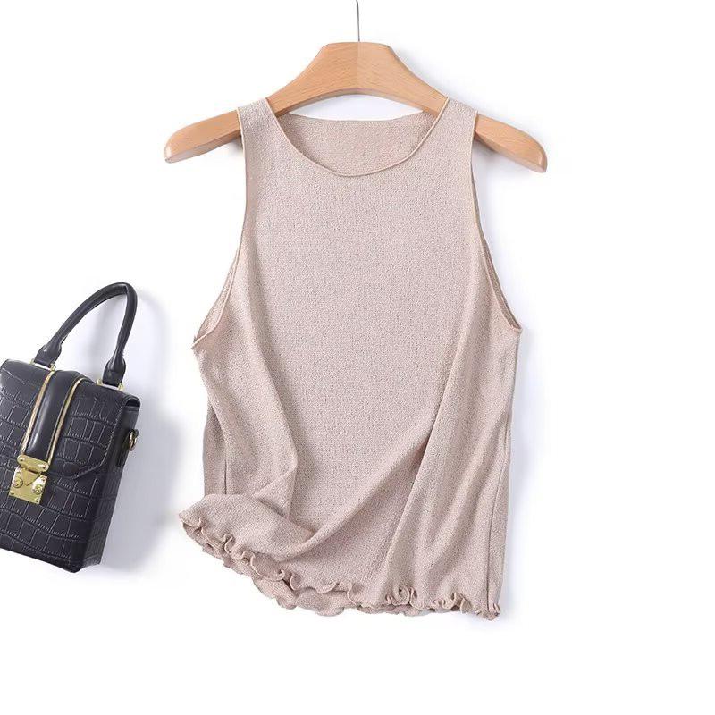 

Spring/Summer Women s Elegant Sleeveless Ruffle Crew Neck Top Large