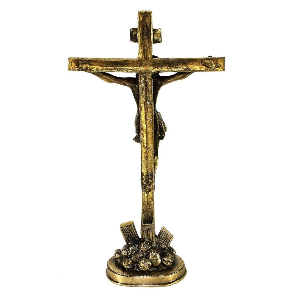 Brass Jesus Christ Cross in (Antique look) | Spiritual Idols | Religious Statues | Holy Statue of Christian (12 inches height)