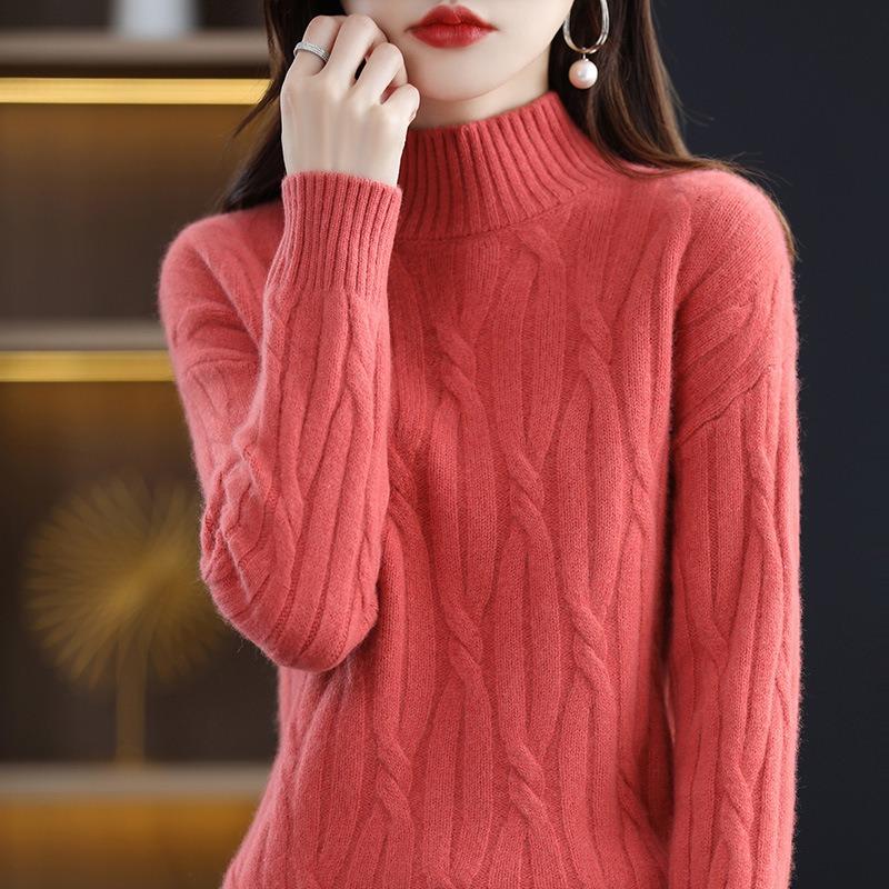 New Solid Color Sweater Women's Bottom Knitted Sweater Autumn and Winter Fashion Pullover Long Sleeve Half Turtleneck Inner Top Women