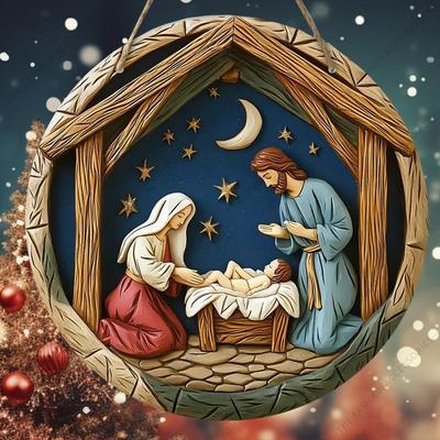 Holy Night Nativity Scene Pendant, Decoration of Home Walls or Doors, 2d Flat Wooden, Christmas Decoration, Gifts for Friends and Family