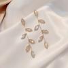 Crystal Long Leaf Drop Dangle Earrings for Women Girls Fashion Bohemian Wedding Earrings Vintage Banquet Jewelry Gifts