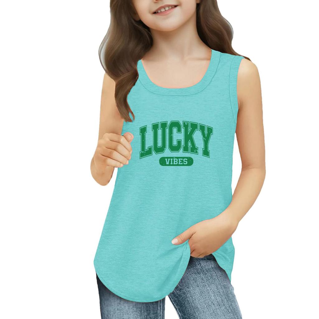 Dziewczęce Koszulki Bez Rękawów na Lato z Okrągłym Dekoltem Top Tank St. dzień Patryka
