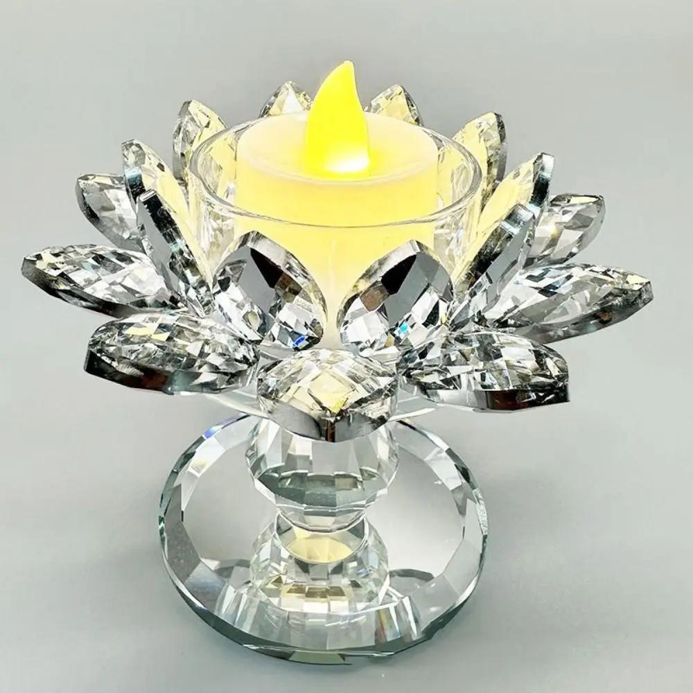 Heller Kristall-Lotuskandelaber Langlebig Elegant Klar Blume Teelichthalter Flacher Boden Anti-Rutsch Glas Kerzenständer Party