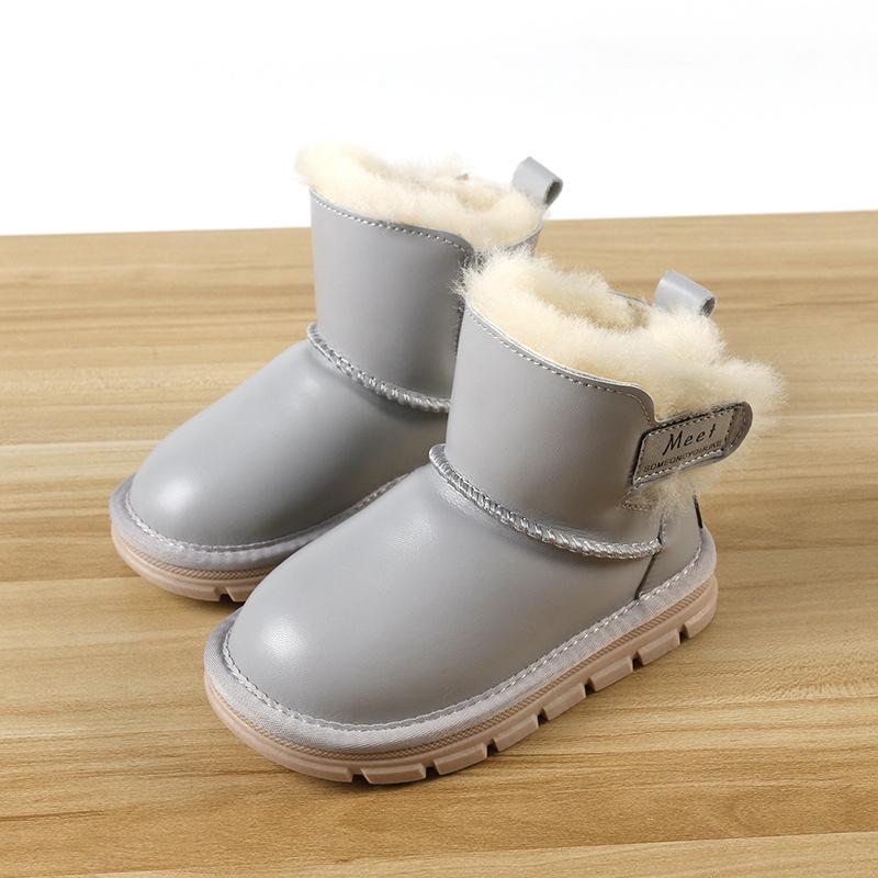 Fashion Winter New Children's Bright Leather Snow Boots Children's Boots Thickened Sheepskin Fur One Children's Shoes