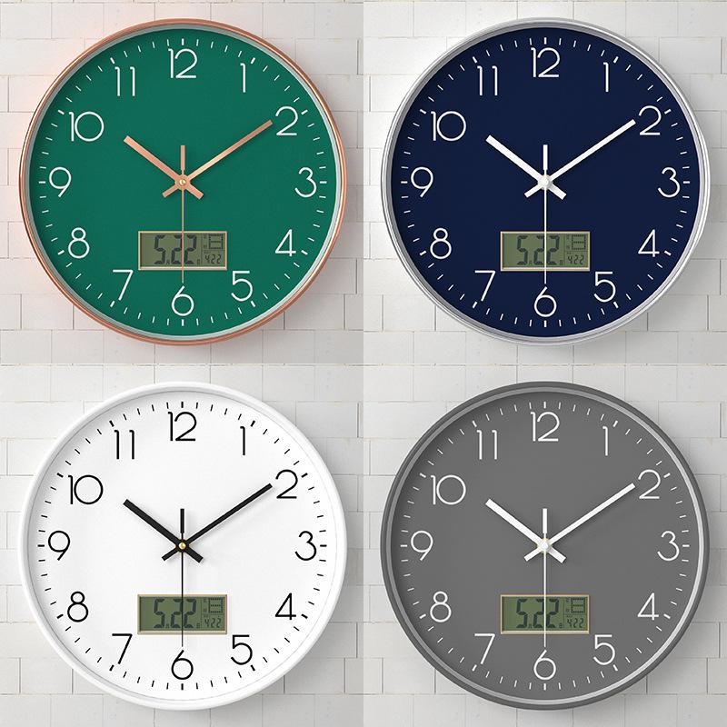 LCD Perpetual Calendar Living Room Electronic Wall Clock Simple Clock Wall Hanging Home Clock Quartz Clock 14 Inches 35CM