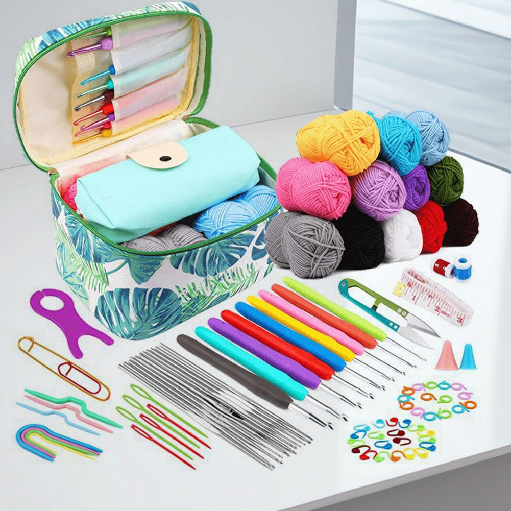 87Pcs Crochet Hooks Kit with Case Crochet Needles Weave Yarn Kit Ergonomic Handle Hand Knitting Art Tools for Beginners