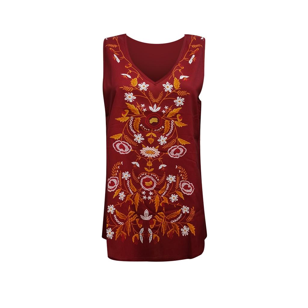 Women's Casual V-neck Ethnic Wind Printed Chiffon Shirt Undershirt Top