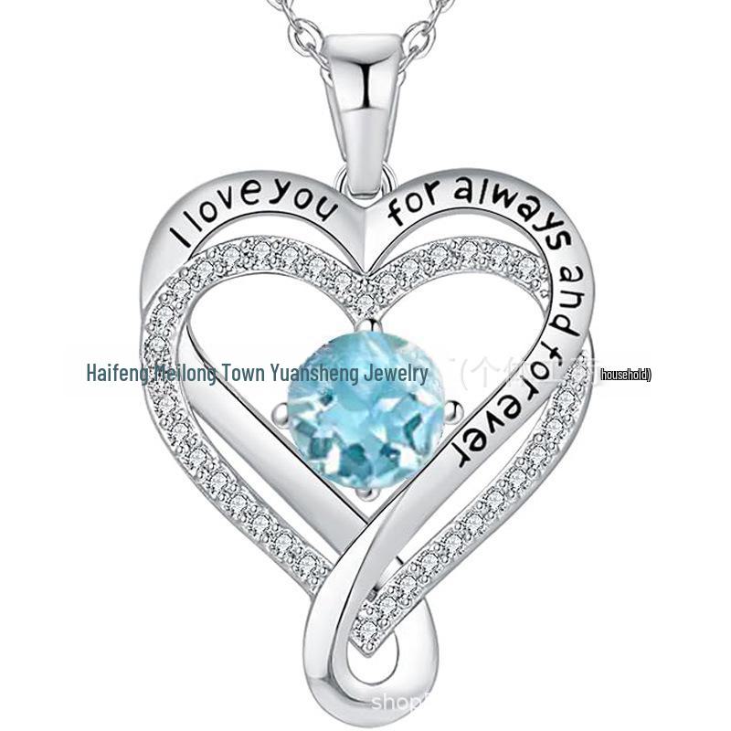 Eternal Heart S925 Sterling Silver Dubbelhalsband med Födelsestenhänge