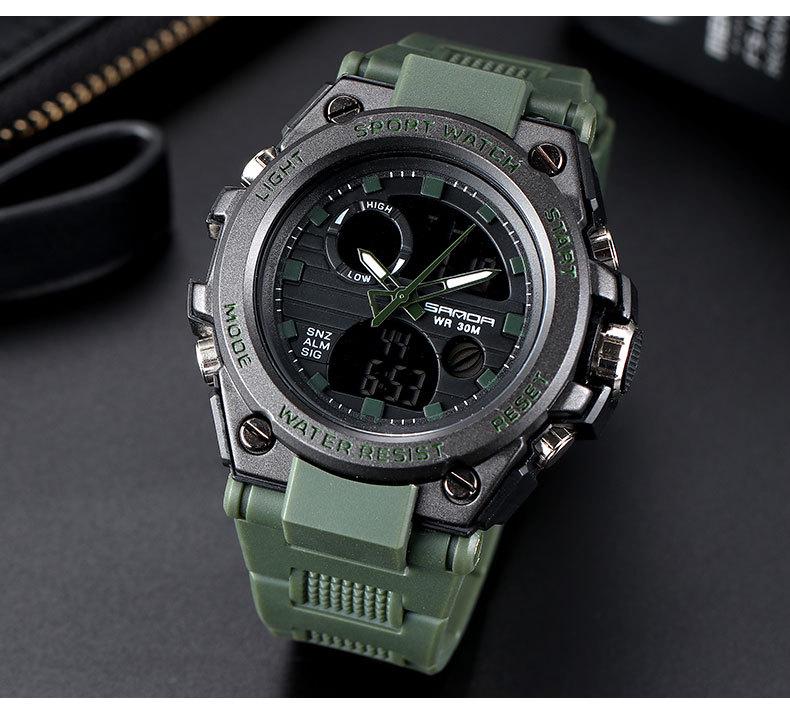 Sanda Men's Multifunctional Dual Display Luminous Waterproof Sports Watch for Teens
