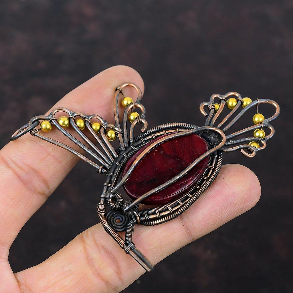 Red Fire Labradorite Pendant Copper Wire Wrapped Pendant Bird Jewelry Gemstone Handmade Pendant Unique Copper Design Jewelry Engagement Gift