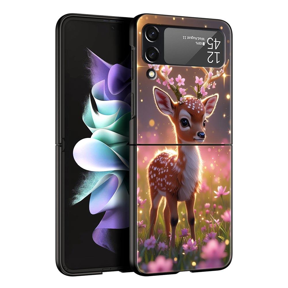 Deer Lichee Pattern Hard PC Phone Case For Samsung Galaxy Z Flip 7 6 5 4 Black Cover For Galaxy Z Flip 3 Foldable Shell Fundas