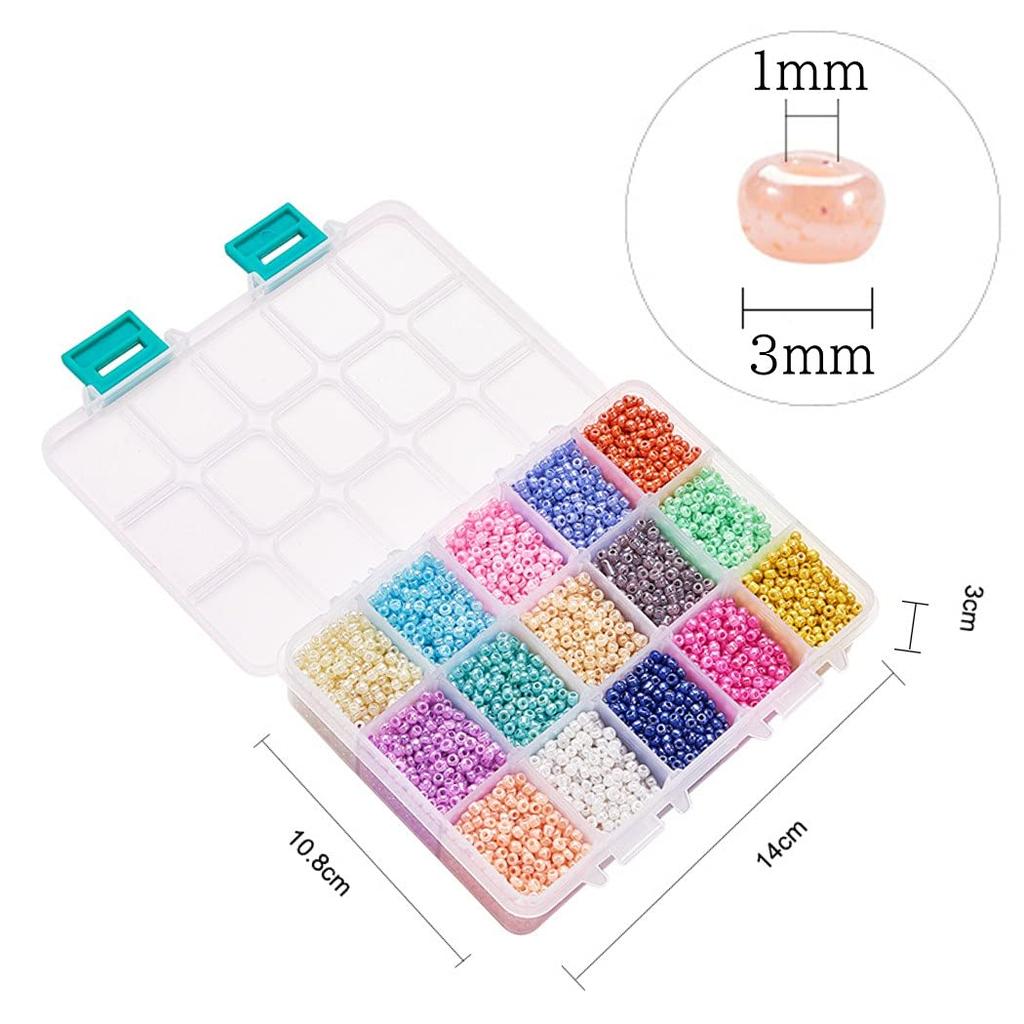 HappyHome Pärlor Tillbehör, 3 mm Runda Glaspärlor, 15 Färger, 7500 Stycken, DIY Trädpärlor, Handgjorda Tillbehör