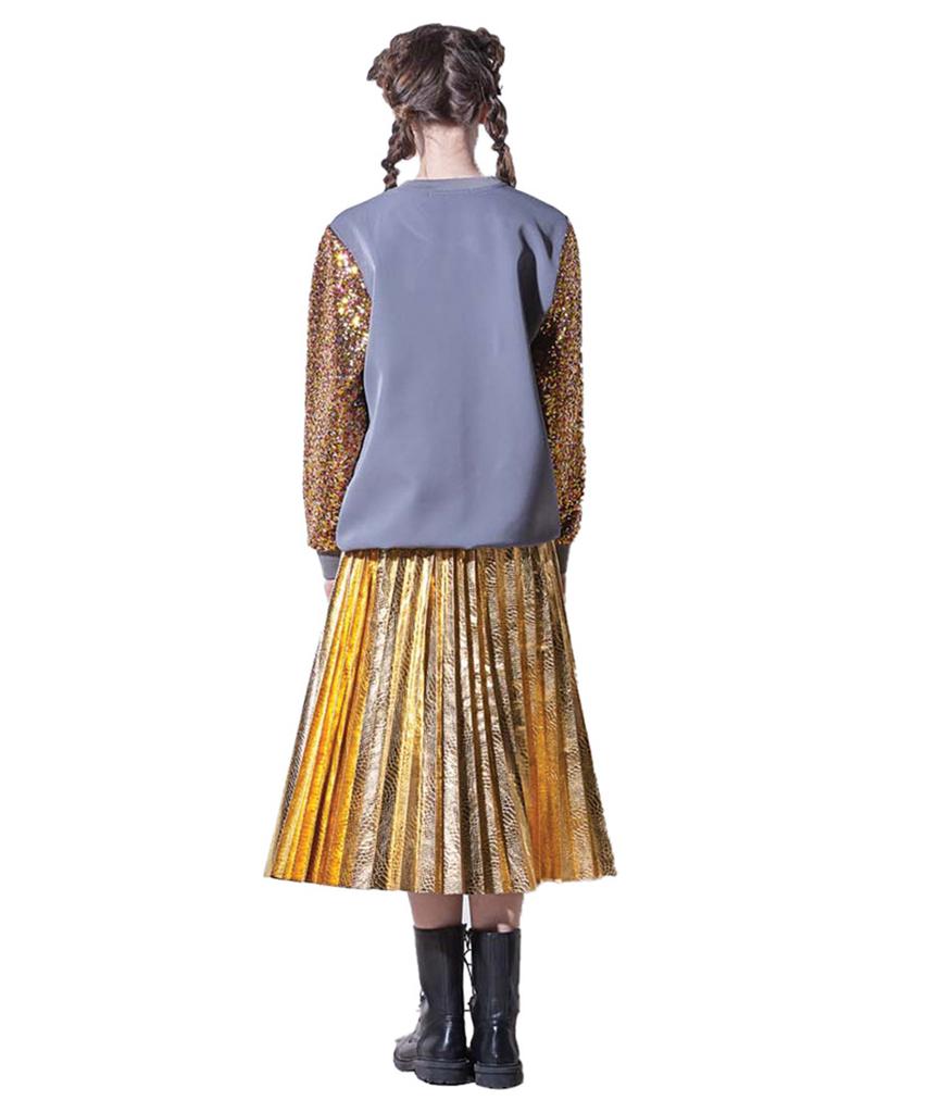 Greedius Gold Crocodile Pattern Pleated Skirt