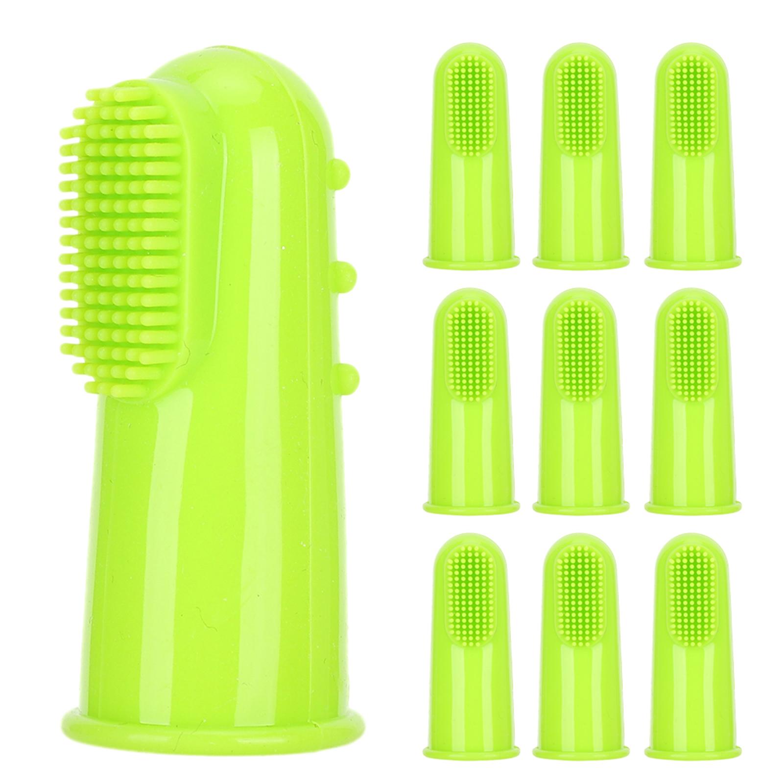 

10PCS Silicone Soft Pet Finger Toothbrush Green Teeth Cleaning Tool for Cats DogsGreen зелёный
