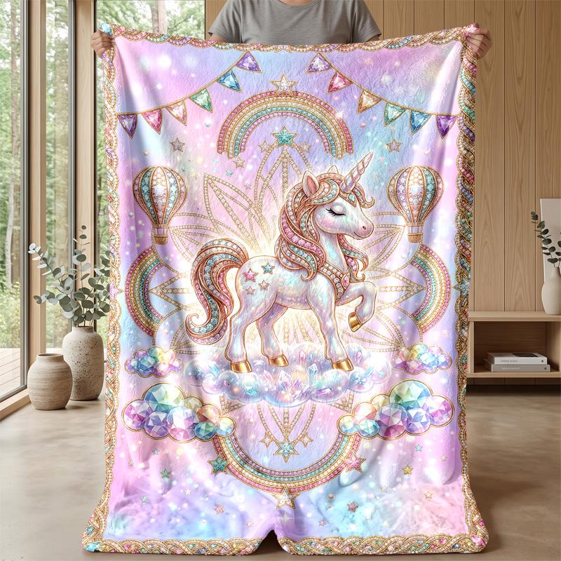 Fantasy Unicorn Scene Theme Blanket Lightweight Warm Flannel Blanket Decorative Throw Blanket for Home Decoration