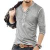 Men's Solid Color Long Sleeve Button Collar Long Sleeve T-Shirt Men's Casual Fashion Top
