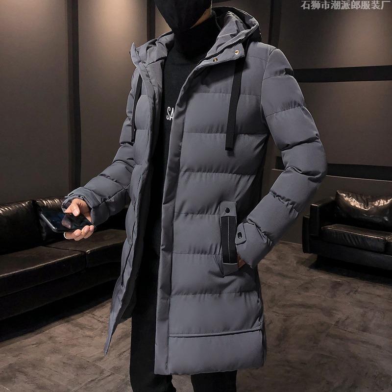 New cotton-padded men's medium and long winter thickened cotton-padded jacket hooded warm winter cotton-padded men's jacket